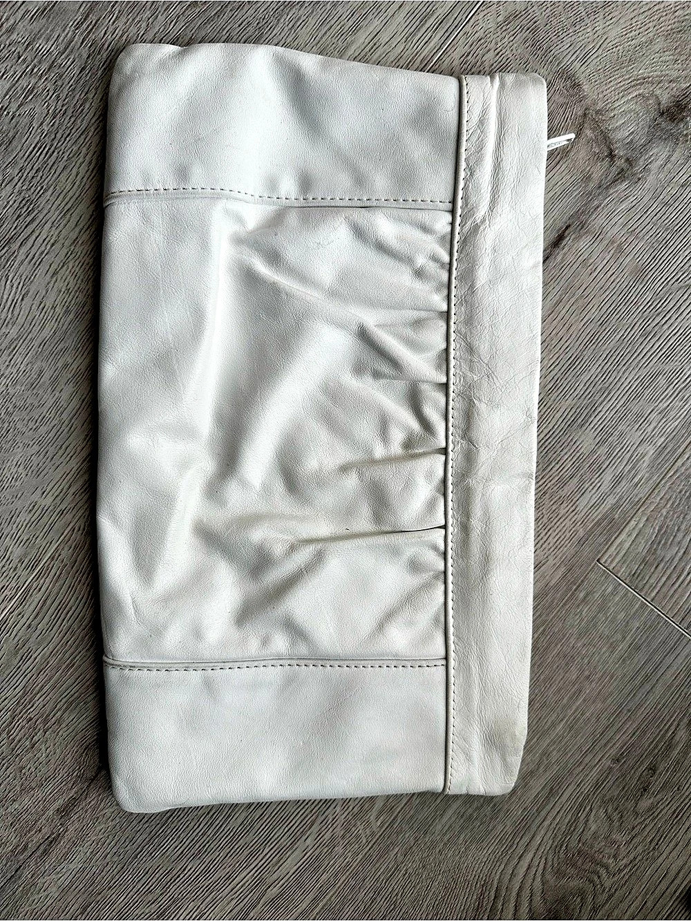 Vintage 80s Soft White Leather Clutch Purse 12x7 Unbranded YKK Zip